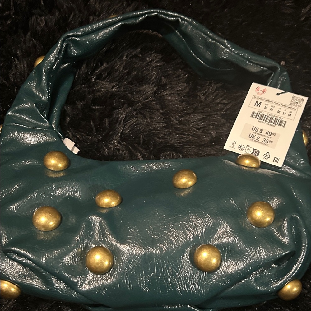 Zara Green and Gold Shoulder Bag with Textured Finish